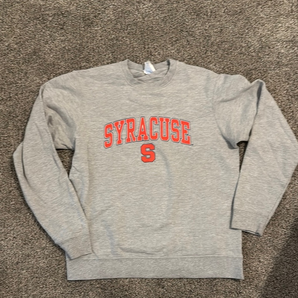 Port and Company Gray Crewneck Sweater with Orange Syracuse Logo